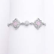 925 Sterling Silver Geometric Star Bracelet with Pink Stone & CZ Accents - SILVER OCEAN 925 Sterling Silver Geometric Star Bracelet with Pink Stone & CZ Accents
